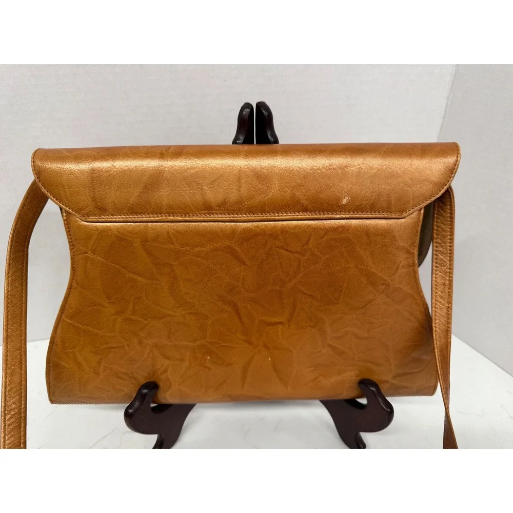 Vintage Brian Jeffrey Metallic Bronze Leather Applique Clutch Bag Spain Boho 70s
